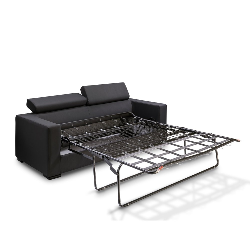 Canapé convertible OMEGA ouverture EXPRESS couchage 140 cm dossier têtières réglables tissu gris