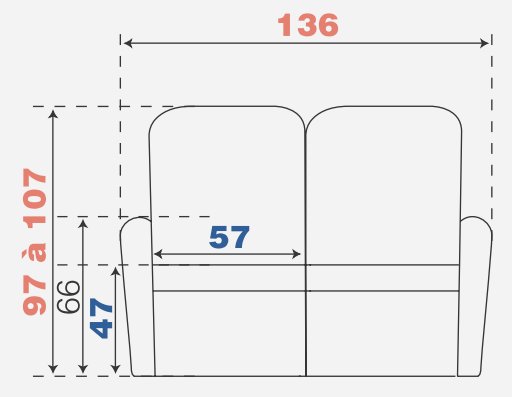 Canapé fixe 2 places CROWN tissu chenillé gris anthracite et carbone