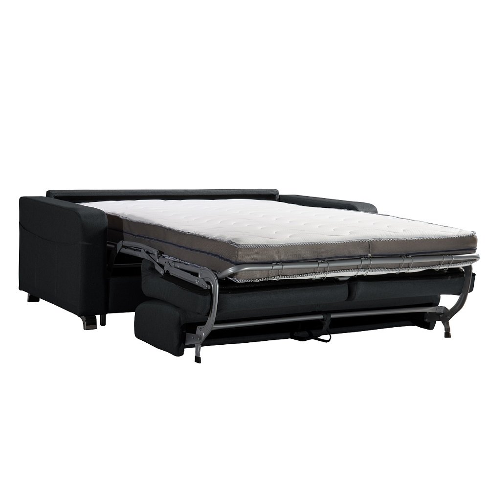 Canapé convertible express DOMUS 140cm matelas 18cm sommier lattes tissu gris anthracite