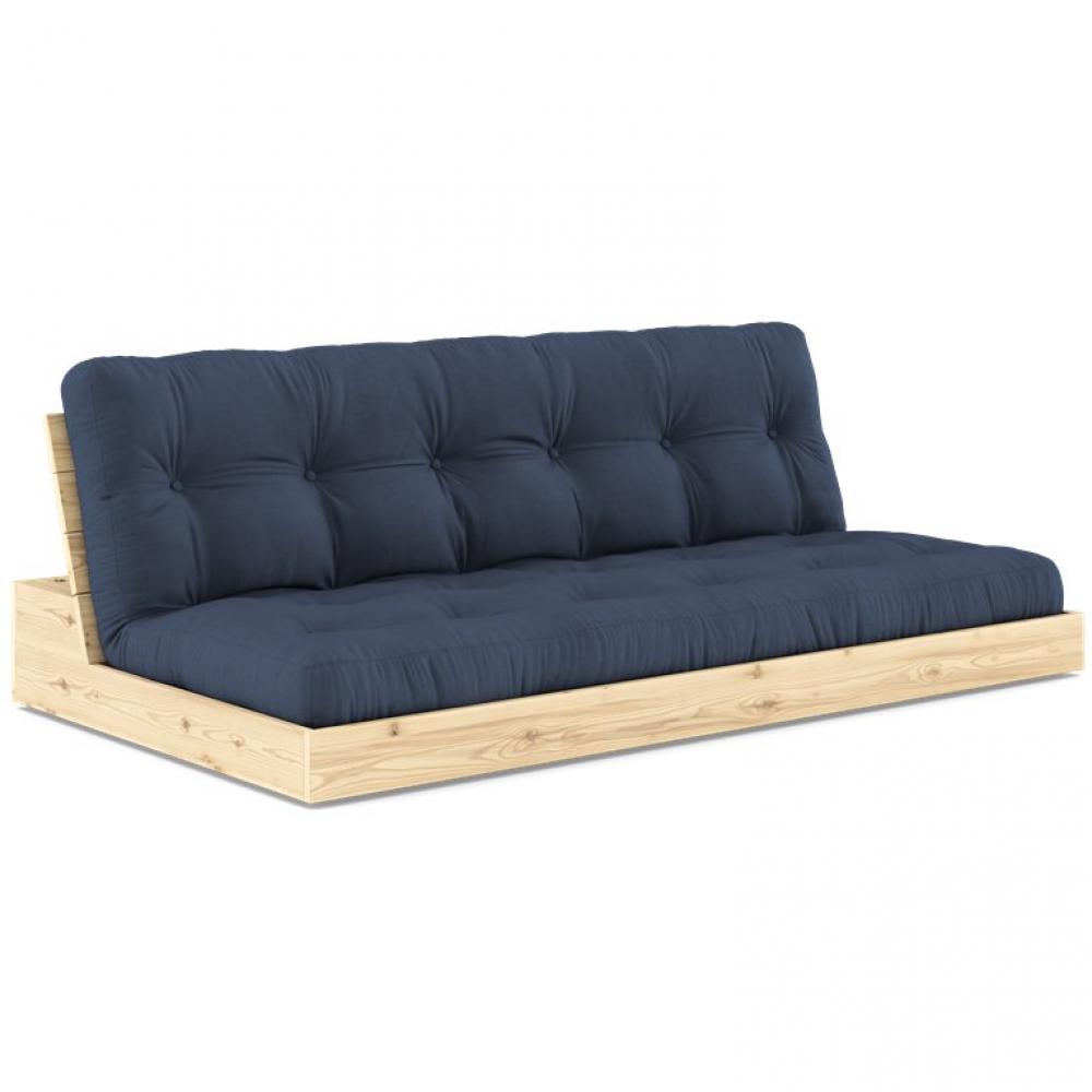 Canapé lit futon BASE bleu marine couchage 130cm dossiers coffres