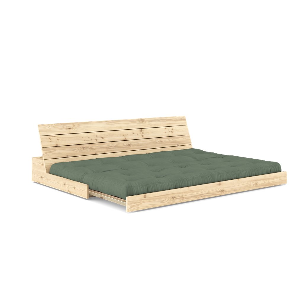 Canapé lit futon BASE vert olive couchage 130cm dossiers coffres