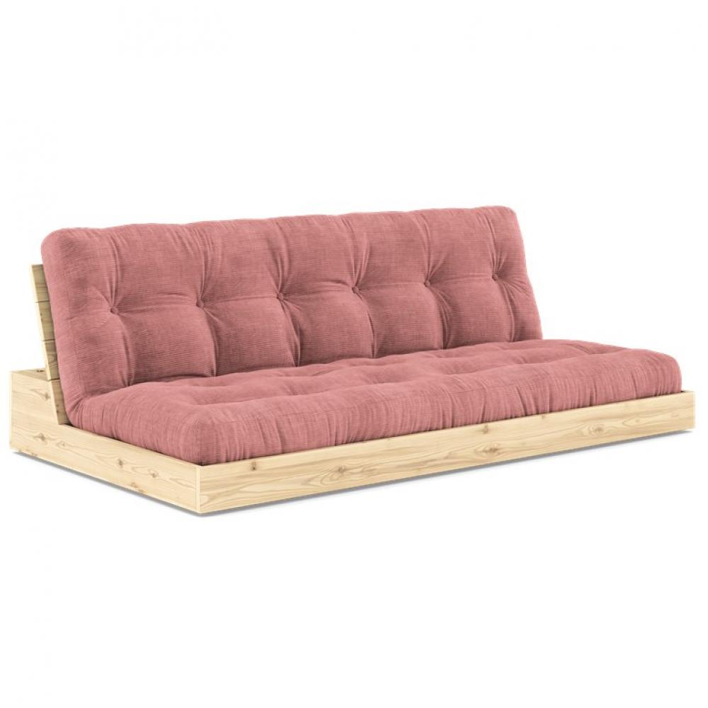 Canapé lit futon BASE rose sorbet couchage 130cm dossiers coffres