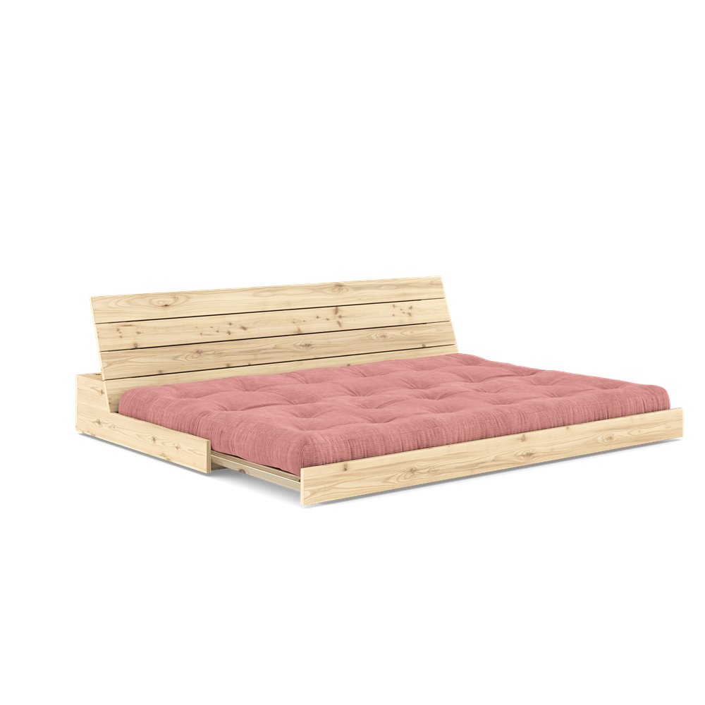 Canapé lit futon BASE rose sorbet couchage 130cm dossiers coffres