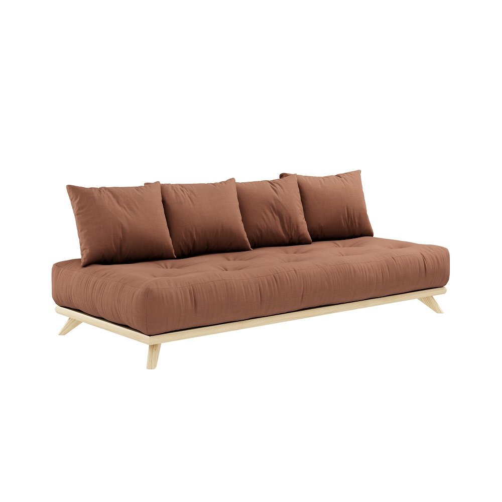 Canapé convertible futon SENZA pin naturel coloris brun argile couchage 90 cm.