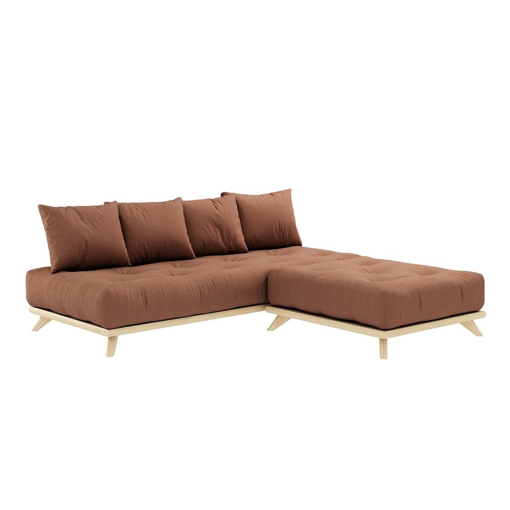 Canapé convertible futon SENZA pin naturel coloris brun argile couchage 90 cm.