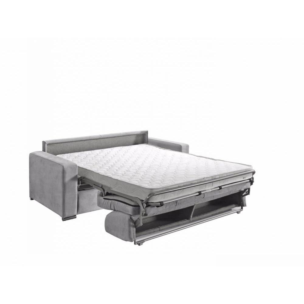 Canapé convertible 3 places MOJITO matelas 15cm système express sommier lattes 140cm tissu microfibre gris silex