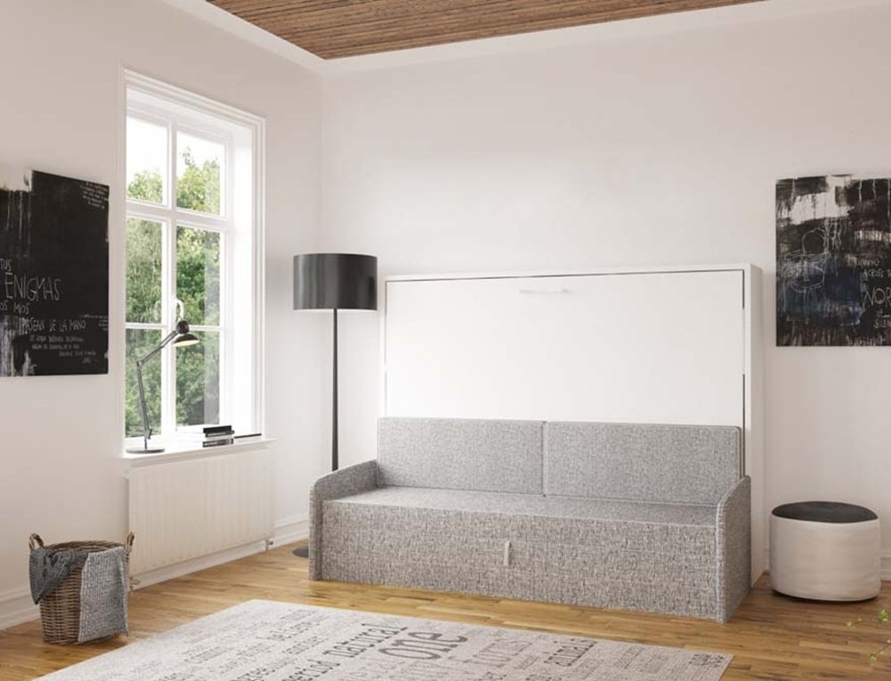 Canapé pour lit escamotable horizontal MULTIMO tissu tweed gris