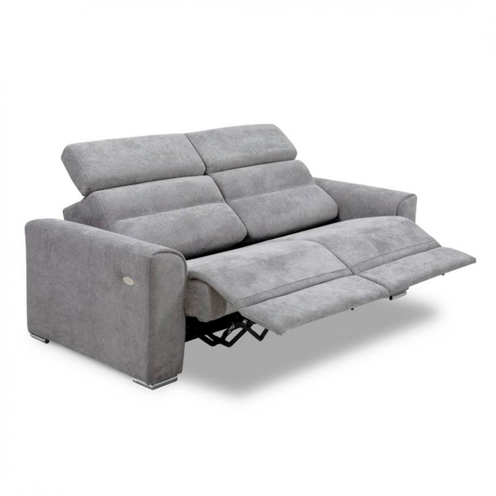 Canapé 2 places 2 relax électrique CONFORT LOFT avec système zéro wall tissu crown gris clair