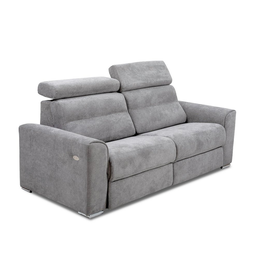 Canapé 2 places 2 relax électrique CONFORT LOFT avec système zéro wall tissu crown gris clair