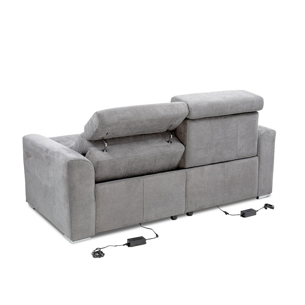 Canapé 2 places 2 relax électrique CONFORT LOFT avec système zéro wall tissu crown gris clair