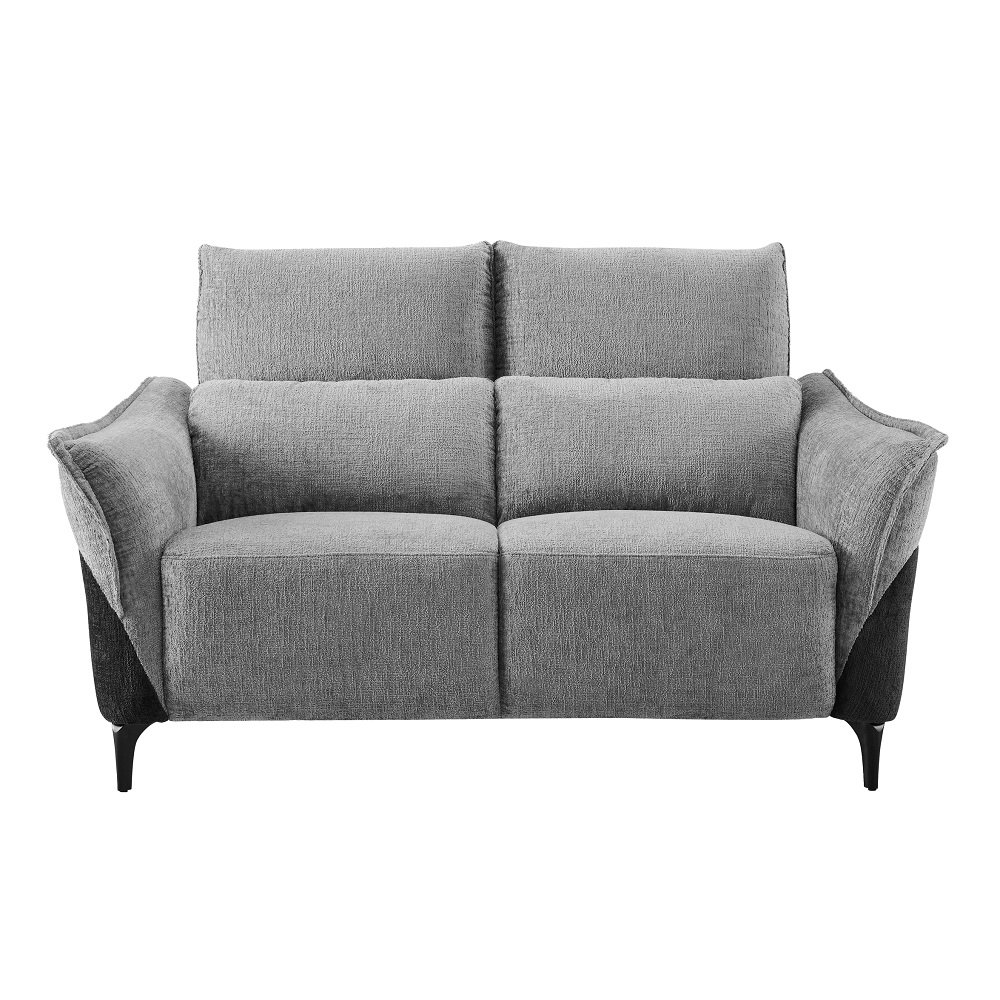 Canapé 2 places relax électrique CROWN têtière réglable tissu chenillé gris anthracite & carbone