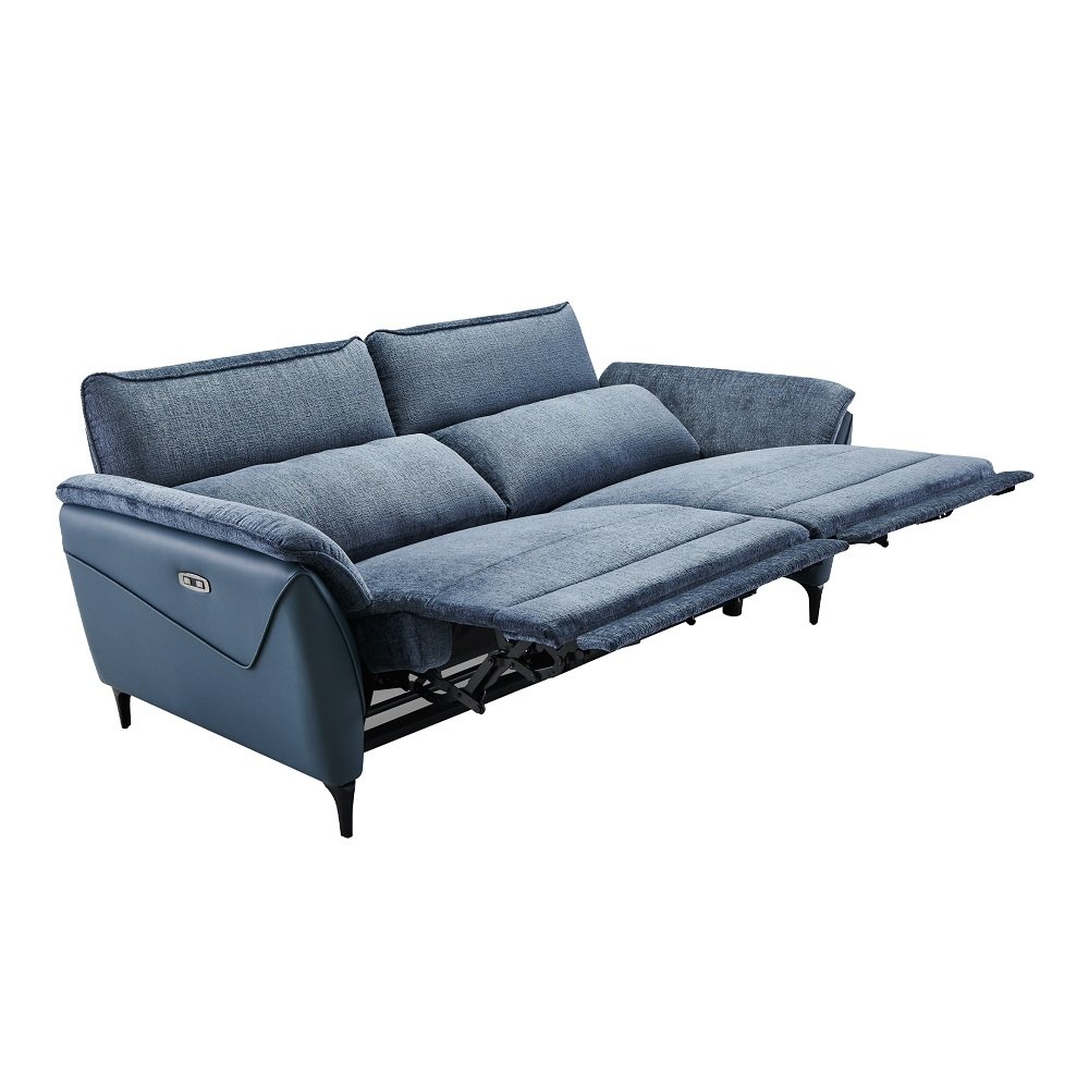 Canapé 2 places RELAX électrique ORNATA têtière réglable tissu chenillé bleu nuit