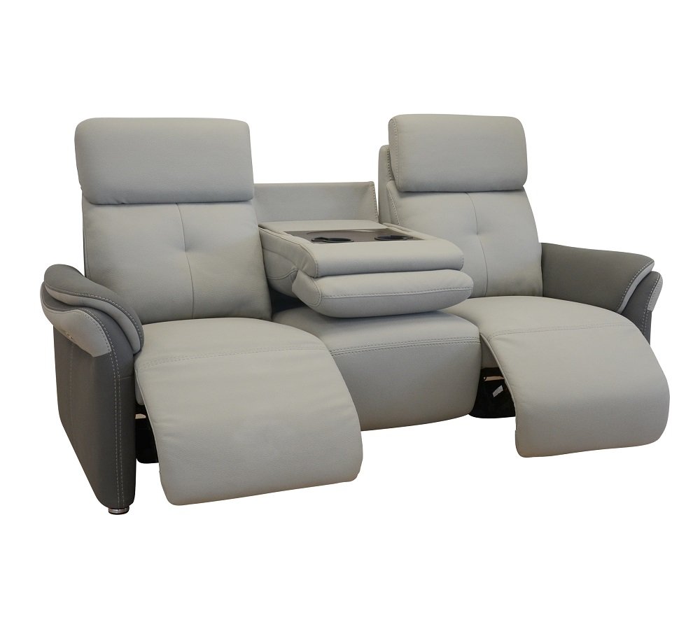 Canapé relax 3 places électrique GELLIN microfibre gris perle / plomb têtières électriques
