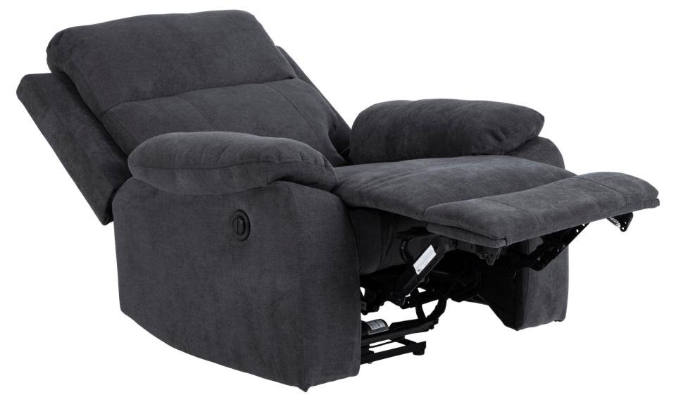 Canapé 1 places relax électrique MOANA velours gris sombre piétement noir mat