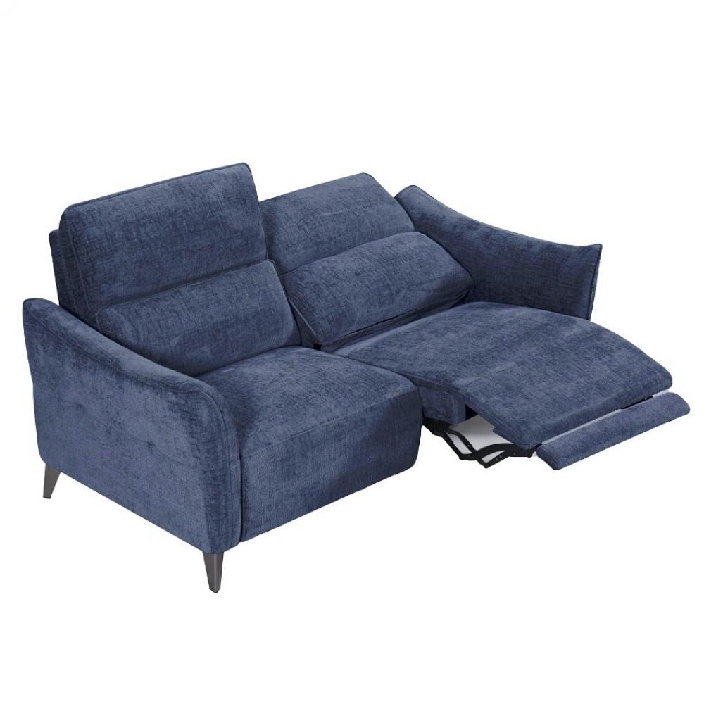 Canapé 3 places 2 RELAX électrique ATTITUDE têtière réglable tissu chenillé bleu nuit