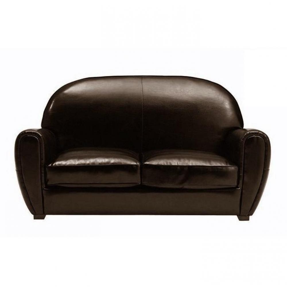 Canapé CLUB 2 places en cuir bycast marron brillant. 
