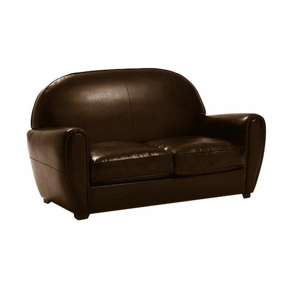 Canapé CLUB 2 places en cuir bycast marron brillant. 
