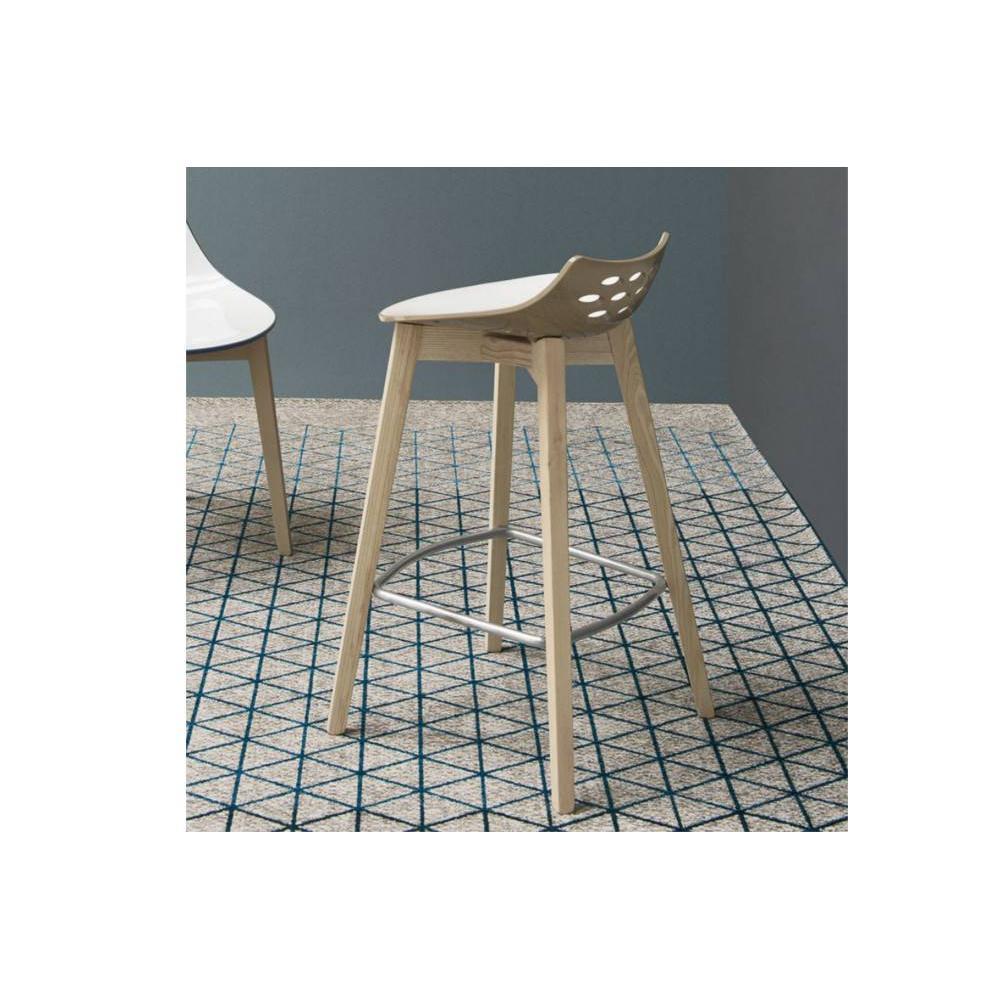 Tabouret de bar JAM W  nougat brillant avec piétement en bois naturel