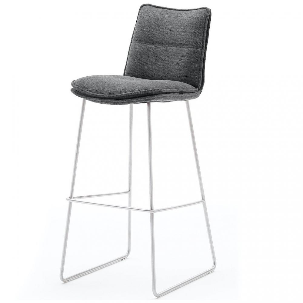 Lot de 2 chaises de bar design HALSOU tissu anthracite et pieds acier brossé