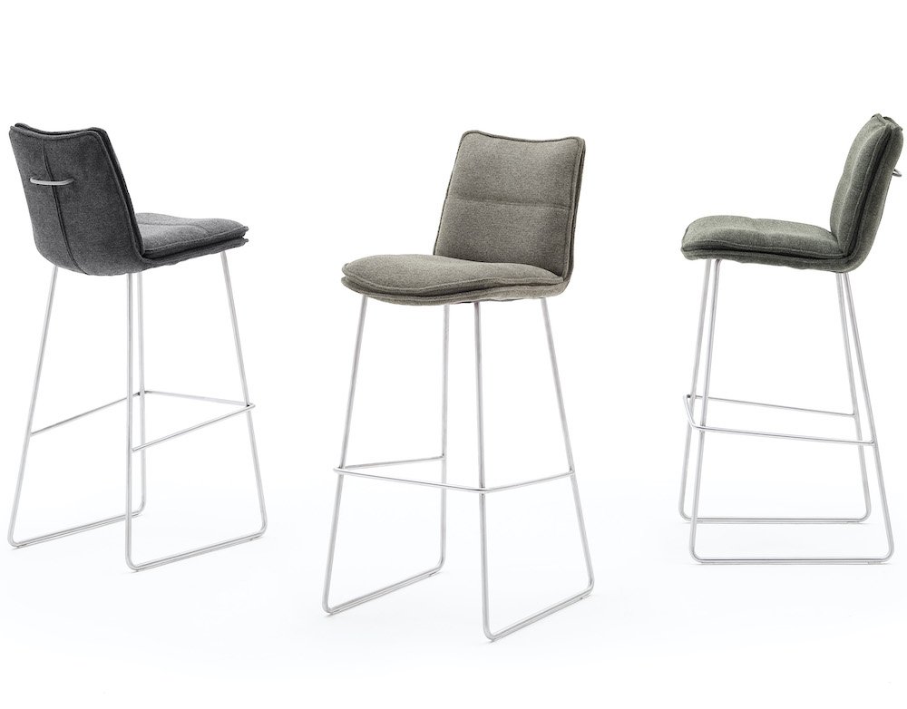 Lot de 2 chaises de bar design HALSOU tissu anthracite et pieds acier brossé