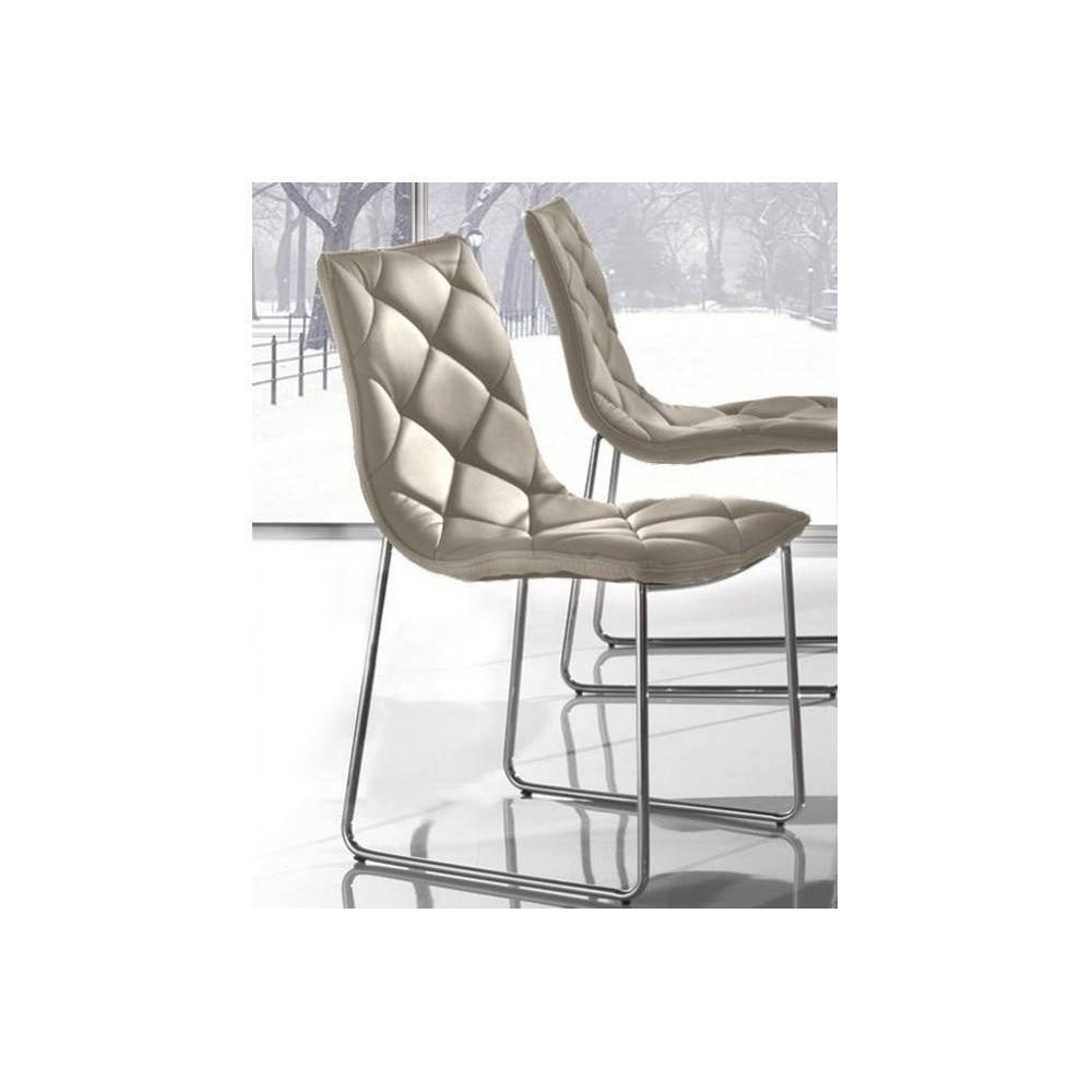 Lot de 2 chaises TOSCANE polyuréthane façon cuir sable piétement acier chromé