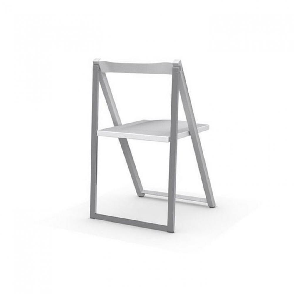 Chaise pliante SKIP blanche et aluminium satiné
