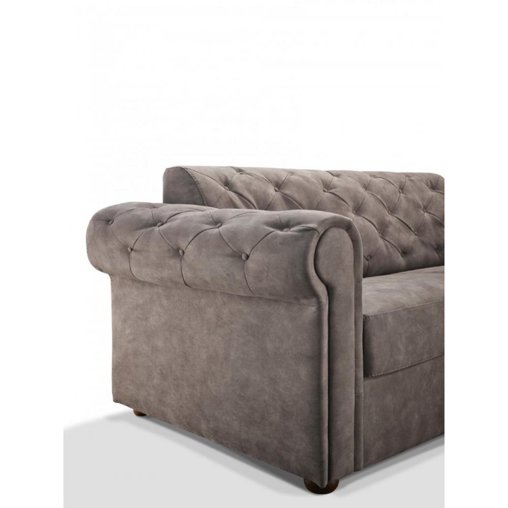 Canapé 3-4 places CHESTERFIELD Convertible Express 160 cm sommier lattes matelas 16 velours gris éléphant