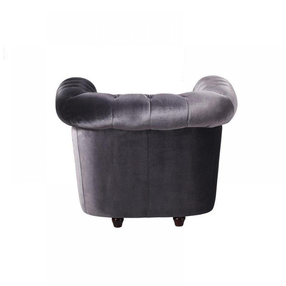 Fauteuil CHESTERFIELD DELUXE en Velours Gris capitonné