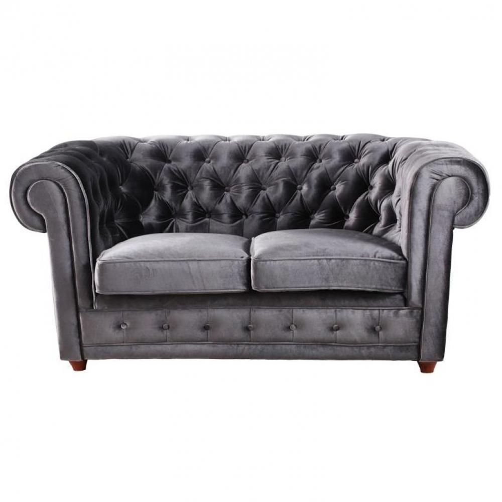 Canapé CHESTERFIELD DELUXE Velours Gris capitonné