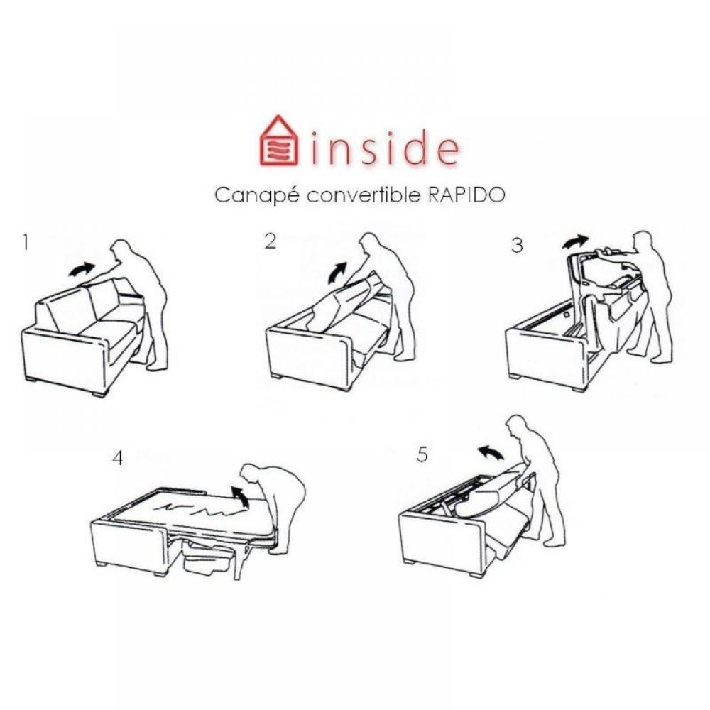 Canapé lit 3 Places CLASSICO Convertible ouverture express 140*190*14cm. microfibre écru
