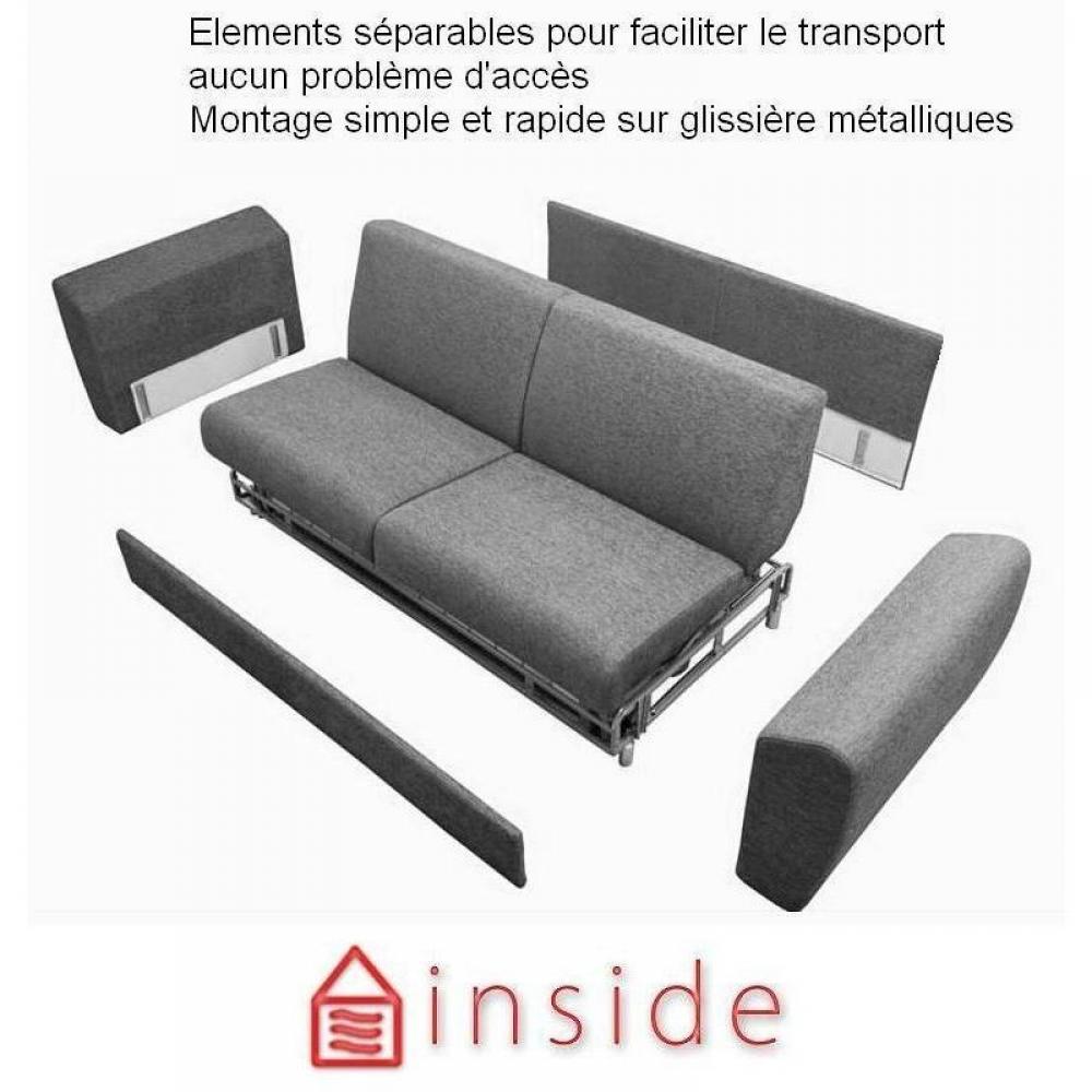 Canapé lit 3 Places CLASSICO Convertible ouverture express 140*190*14cm. microfibre écru