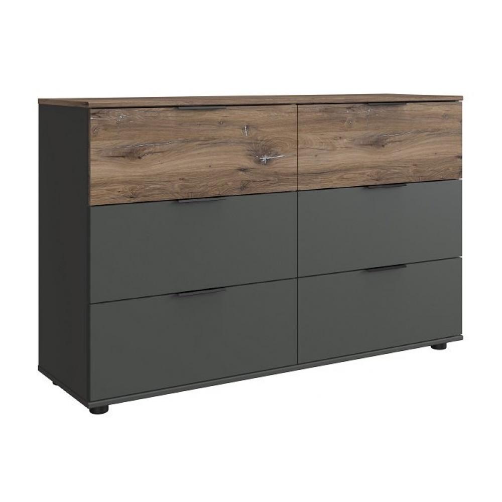Commode  MODRICH 6 tiroirs finition graphite imitation chêne vieilli
