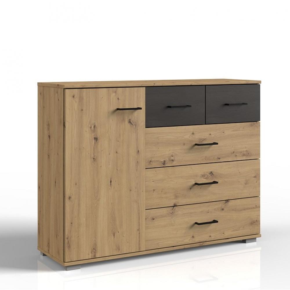 Commode BURNABY 4 tiroirs graphite 1 porte chêne artisan L : 130 cm