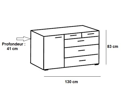 Commode BURNABY 4 tiroirs graphite 1 porte chêne artisan L : 130 cm