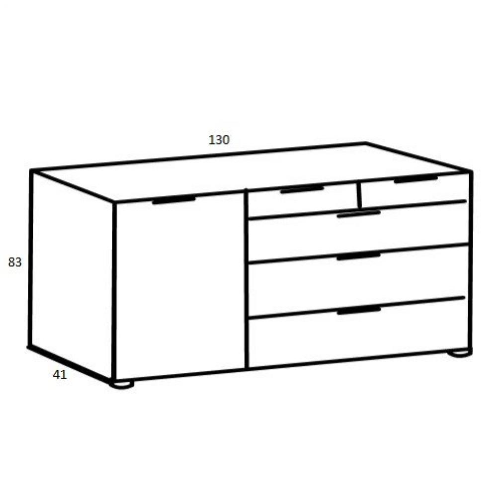 Commode GIRBO 1 porte 5 tiroirs coloris blanc brillant rechampis imitation chêne artisan