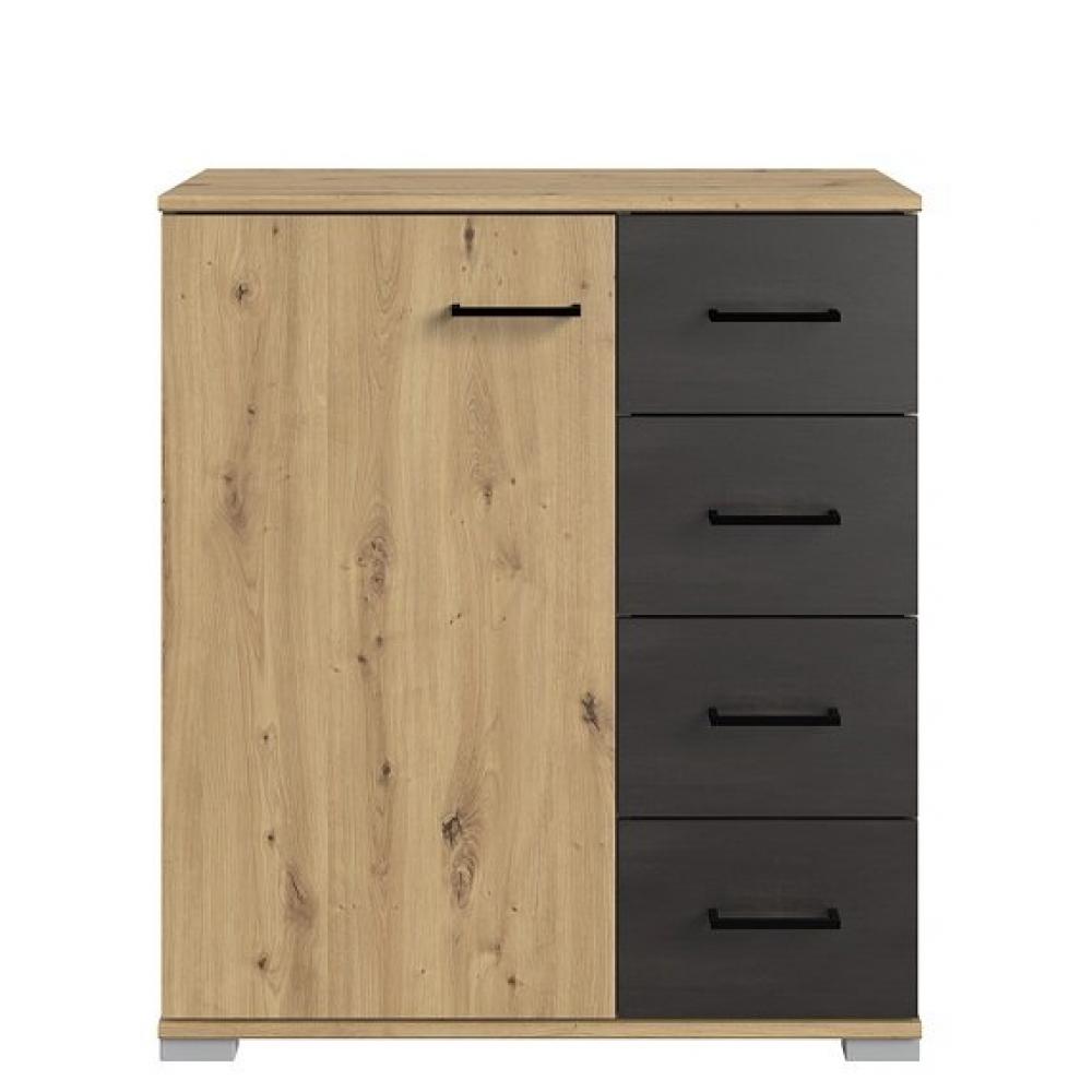 Commode BURNABY 4 tiroirs graphite 1 porte chêne artisan L : 81 cm