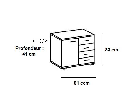 Commode BURNABY 4 tiroirs graphite 1 porte chêne artisan L : 81 cm