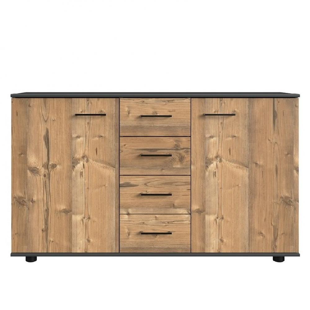 Buffet CARAMELLA 4 tiroirs 2 portes chêne vieilli plateau graphite