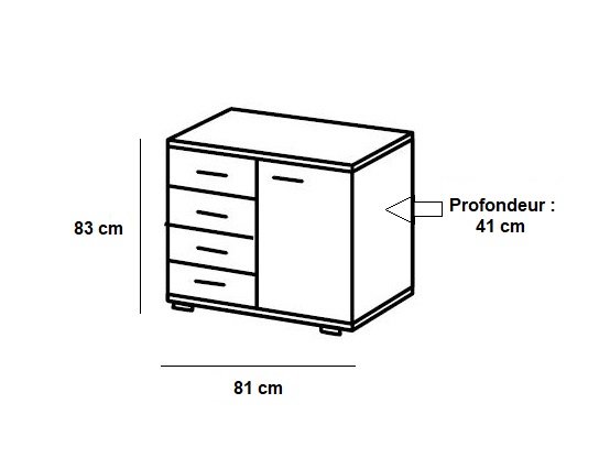 Commode Buffet EVA 4 tiroirs graphite 1 porte chêne blanchi