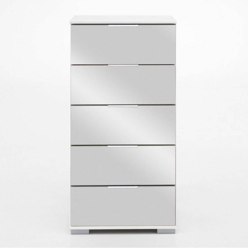 Commode ENSSE 5 tiroirs blanc et miroir
