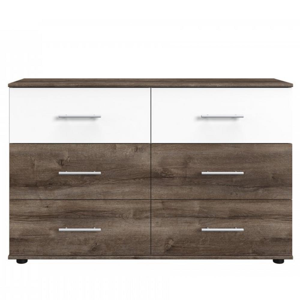 Commode EVA 4 tiroirs chêne châtaigne 2 tiroirs blanc mat