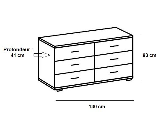 Commode EVA 4 tiroirs chêne châtaigne 2 tiroirs blanc mat