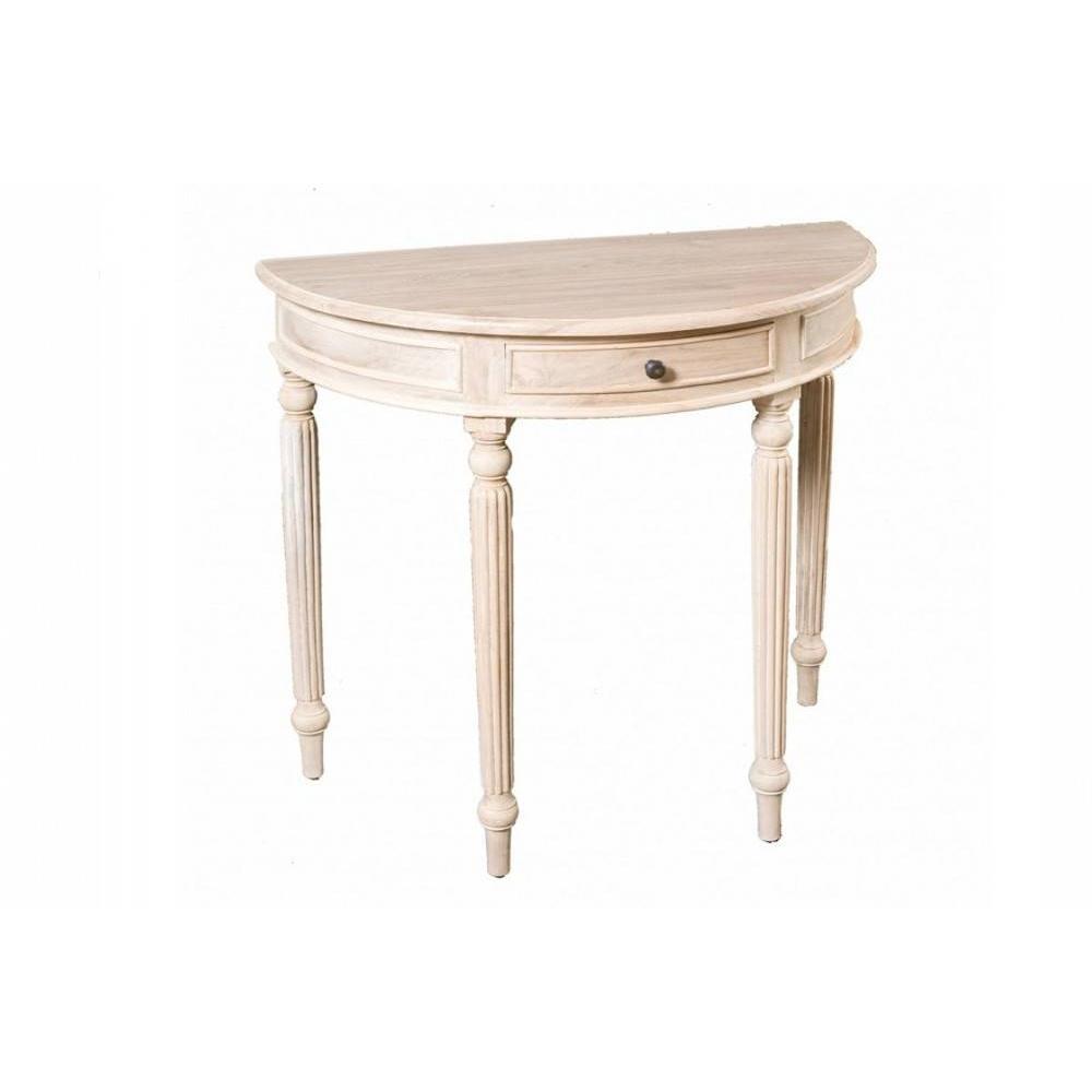 Console demi lune API INES en teck blanchi