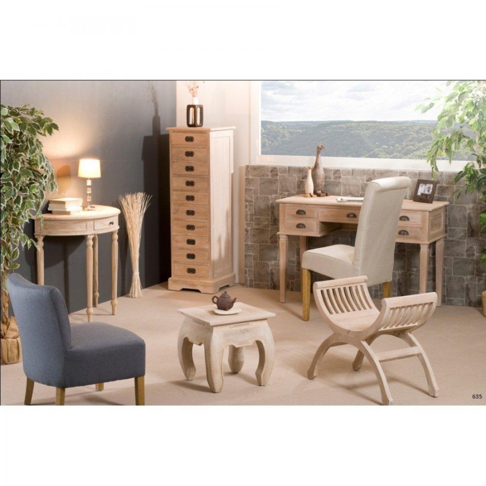 Console demi lune API INES en teck blanchi