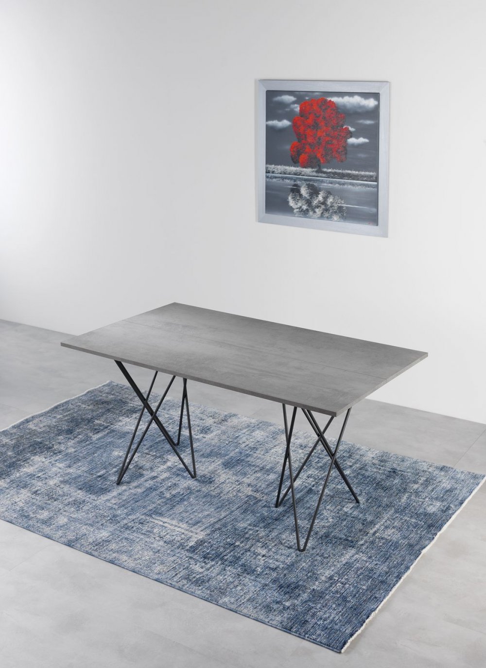 Table console extensible 6 couverts HERMES 140 cm pieds métal ardoise plateau stratifié gris béton