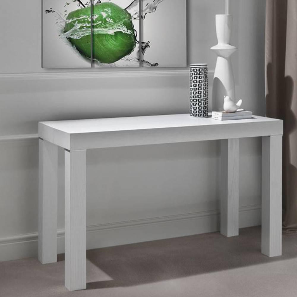 Table console extensible PRATIKA 120*50/300cm chêne blanc 5 allonges de 50 cm