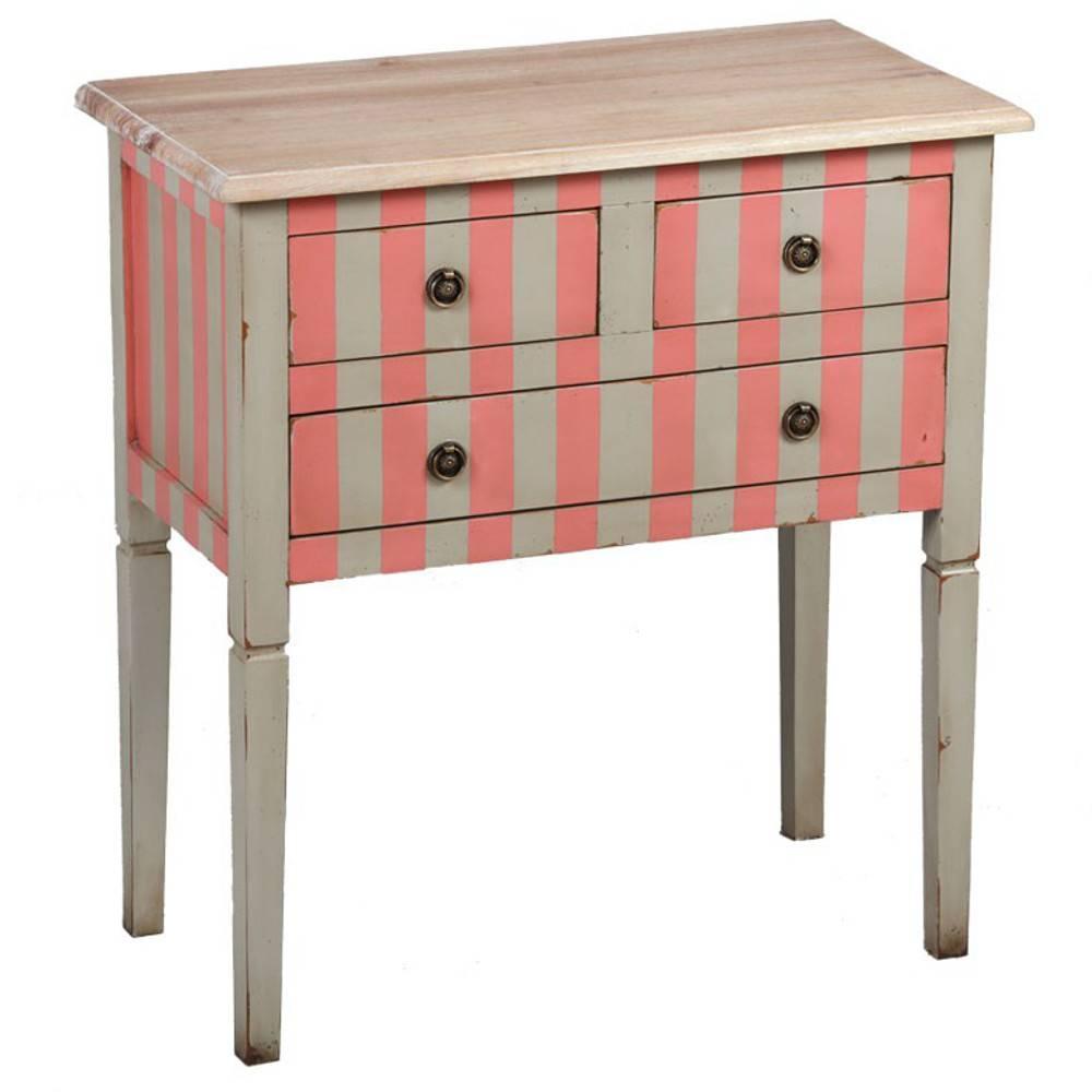 Console JOSEPHINE grise/rose à rayures de style régence 3 tiroirs