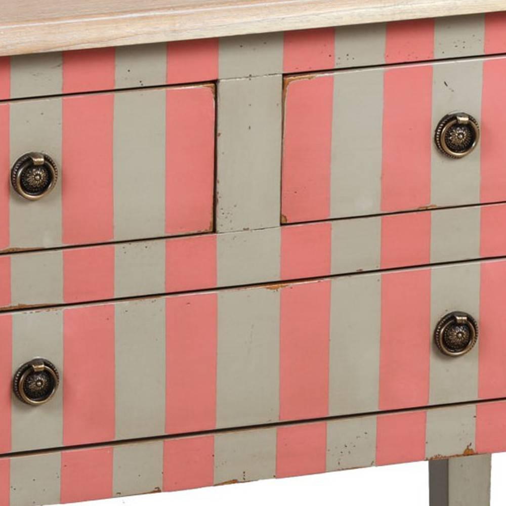 Console JOSEPHINE grise/rose à rayures de style régence 3 tiroirs