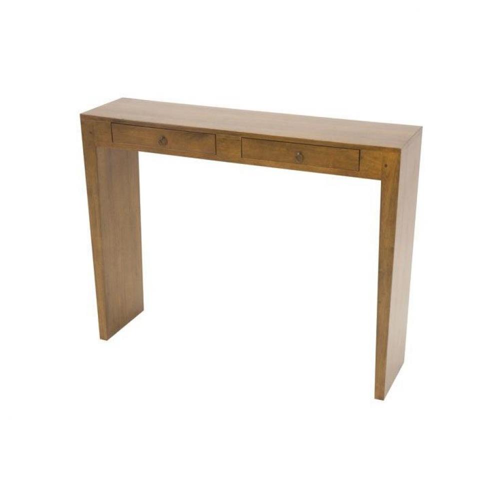 Console ultra fine 2 tiroirs colonial modern en bois hévéa