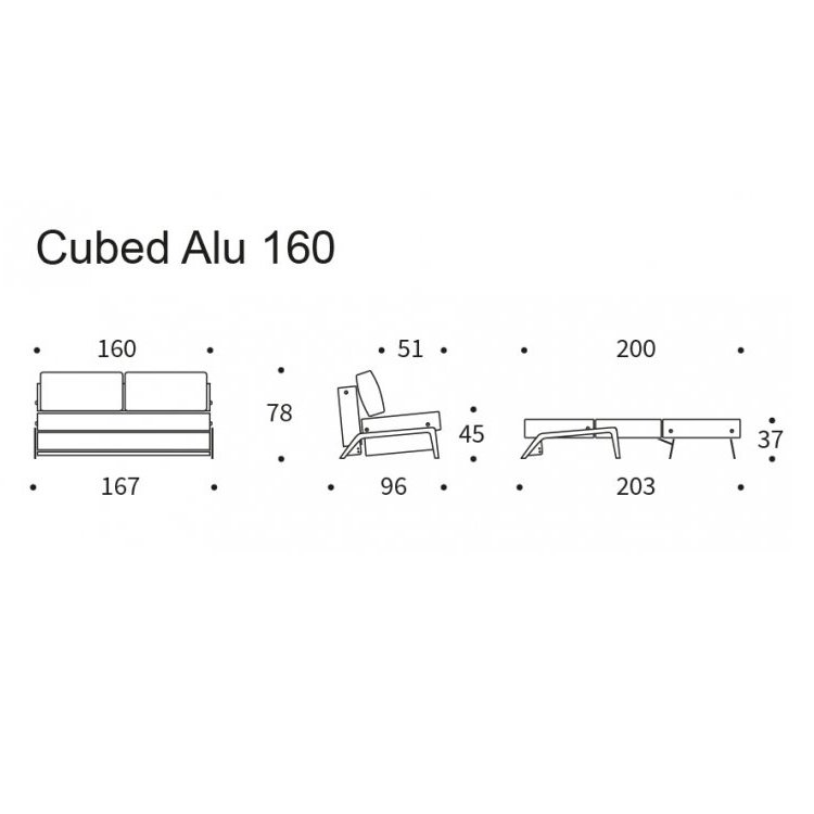 INNOVATION LIVING  Canapé design CUBED 02 ALU convertible 200x160 cm tissu Faunal Black